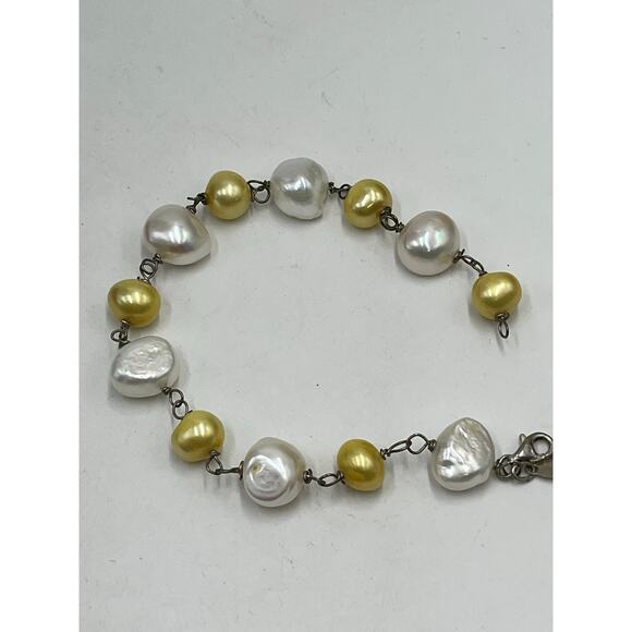 Deidda Firenze Italy Yellow White Baroque Pearl Bracelet Sterling Silver 8.25 - Picture 8 of 10